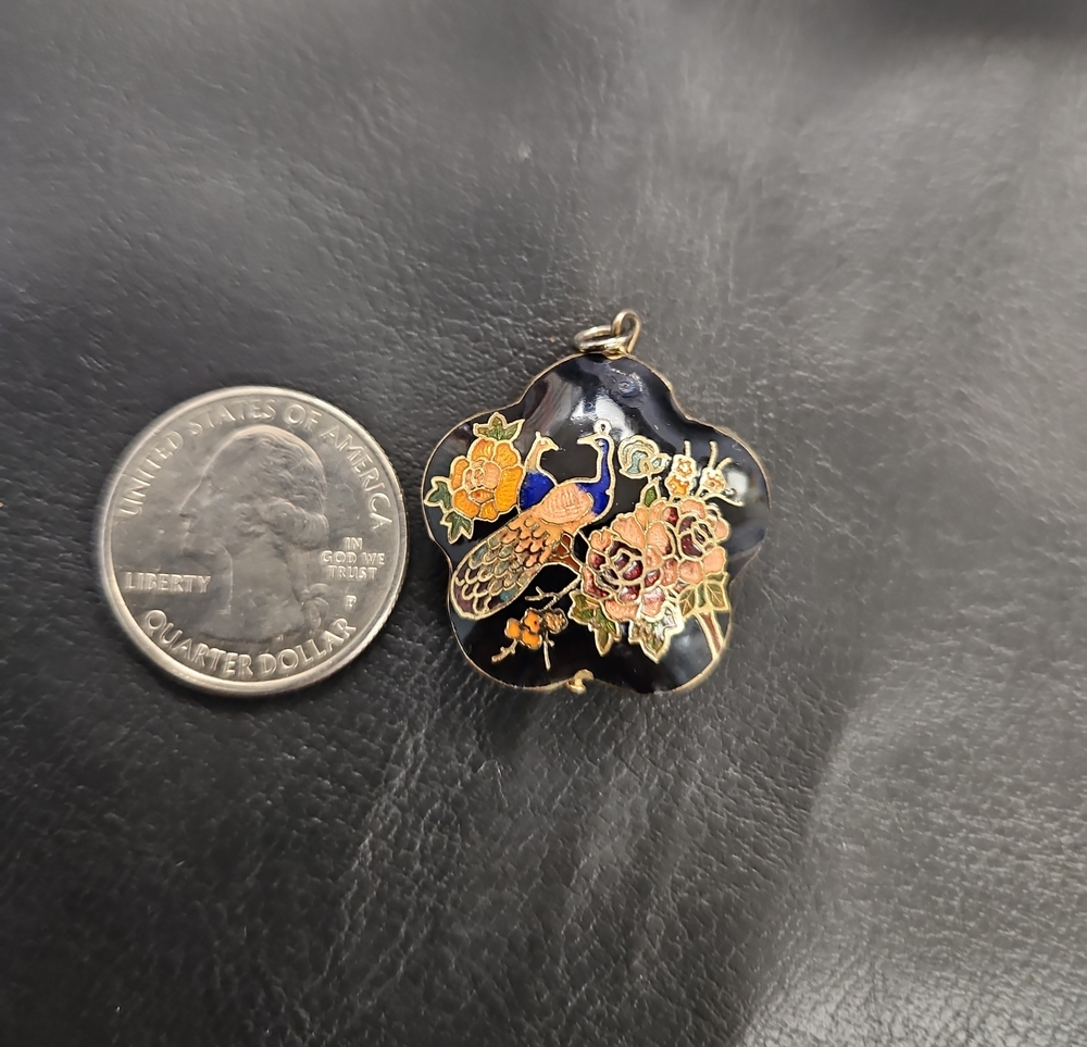 Vintage Cloisonne Enamel Peacock Pendant - Picture 7 of 7